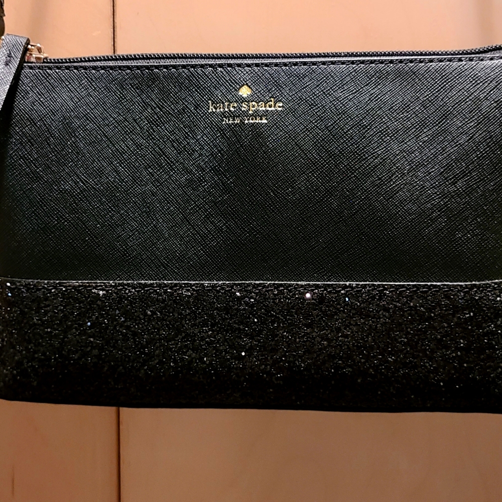 Kate Spade Ramey Greta Court Glitter Saffiano Leather Crossbody Bag Black